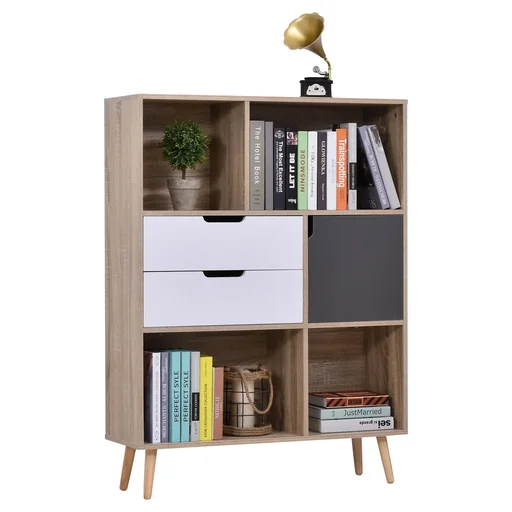 "Cabinet with 4 open compartments, 2 drawers and 1 door cabinet image"