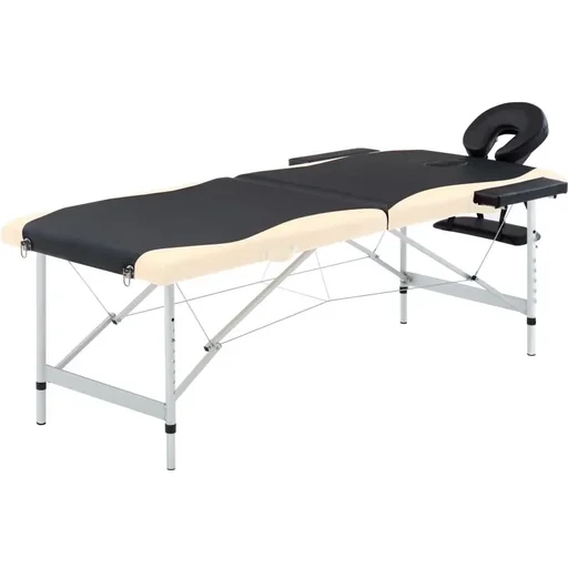 "Folding massage table 2 zones aluminum black and beige image"