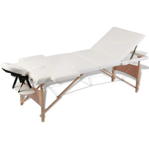"Foldable massage table 3 zones with wooden frame (cream) image"