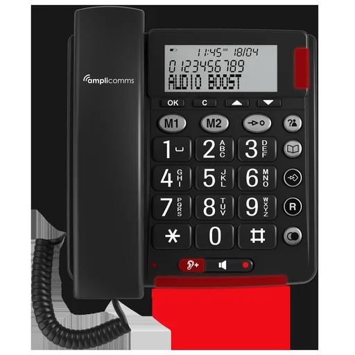 "Large-button telephone with 2 direct dial buttons and large display image"