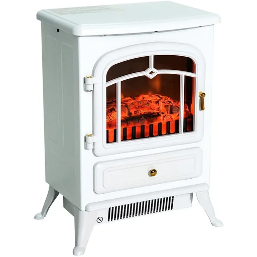 "Electric fireplace stove flame effect metal glass white L42 x W28 x H55 cm image"