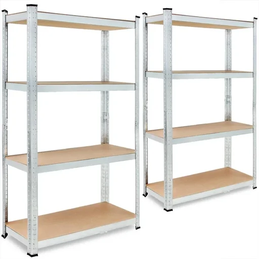 "2 metal shelves with 4 shelves - 700kg capacity - (HxWxD) 160x90x40 cm - 175kg per shelf image"