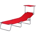 Sun lounger, garden lounger, wellness lounger, beach lounger, foldable with sun protection, red