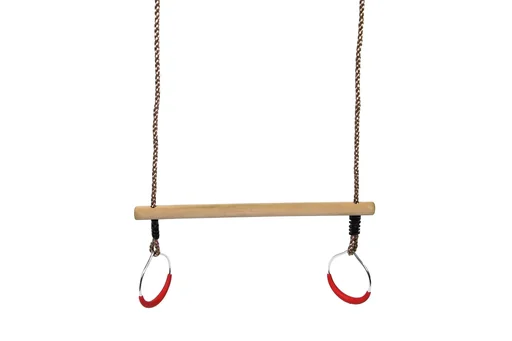 "Wooden trapeze - swing, horizontal bar with metal rings image"