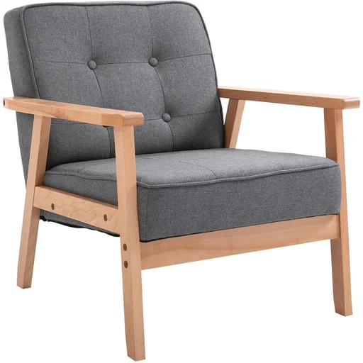 "Single sofa lounge chair upholstered chair with armrests wooden frame linen grey 64.5 x 70 x 70 cm image"