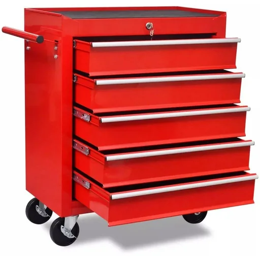 "Tool trolley 5 drawers red image"