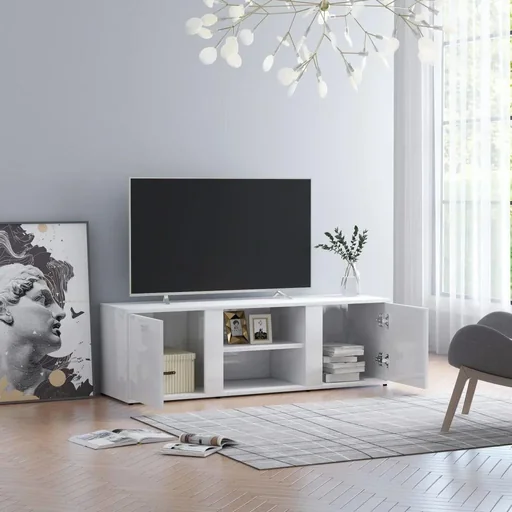"TV cabinet 120x34x37 cm high-gloss white chipboard image"