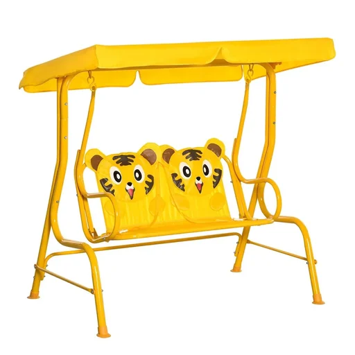 "Children's swing 2-seater with adjustable sunroof for 3-6 year old children metal yellow 110 x 74 x 113 cm image"