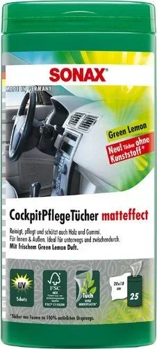 "Cockpit wipes matte effect Green Lemon box of 25 image"