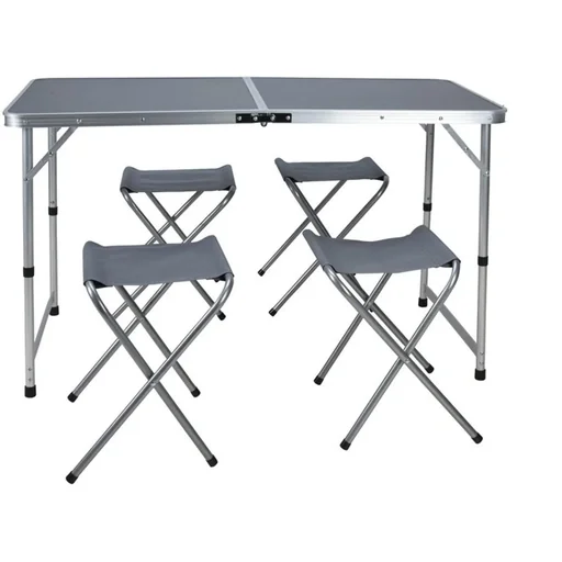 "Camping set 5-piece - Camping table with 4 folding chairs - 120x60xH70cm - Gray image"