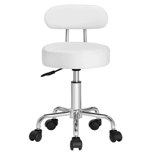"White rolling stool with backrest image"