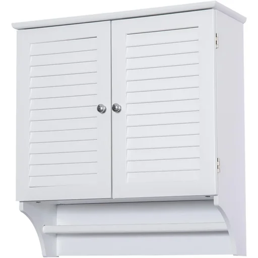 "Wall cupboard hanging cupboard kitchen cupboard multi-purpose cupboard louvre doors wood white 60 x 22.5 x 64 cm image"