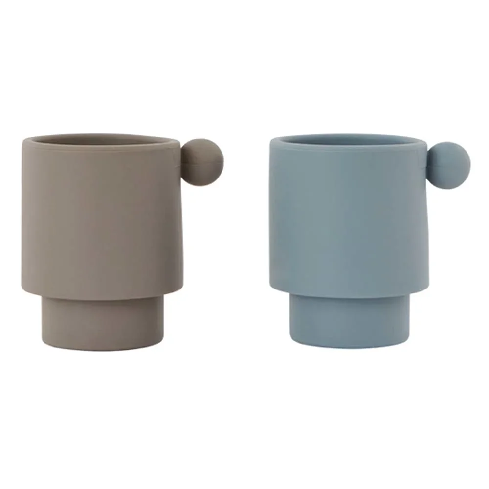 OyOy zestaw kubków dla dzieci Tiny Inka silikonowe jasny niebieski szary