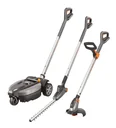 Cordless lawn mower, cordless grass trimmer and cordless hedge trimmer in a set