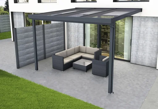 "Patio roof Premium, anthracite, 3094 x 3060 mm - Polycarbonate multi-wall sheets 16 mm, white striped image"