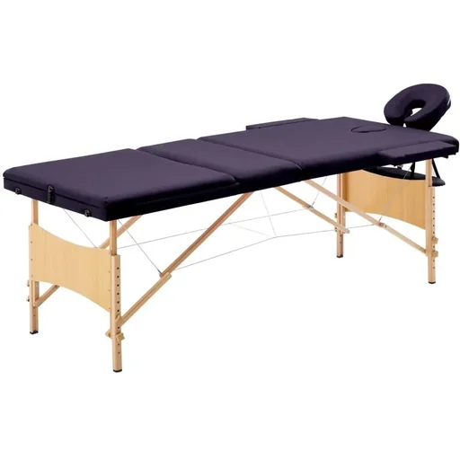 "Folding massage table with 3 zones wood wine purple image"