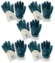 Cotton work gloves with blue nitrile coating, size 10.5, 5 pairs