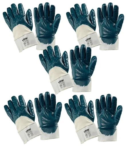 "Cotton work gloves with blue nitrile coating, size 10.5, 5 pairs image"
