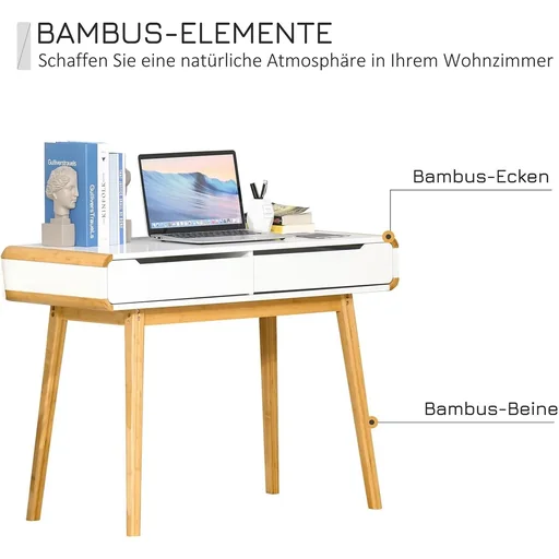 "Desk with drawers white+natural image"
