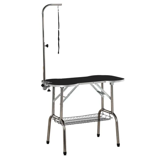 "Grooming table foldable animal care table with lower basket shearing table care table for dogs cats stainless steel rubber black 94.5 x image"