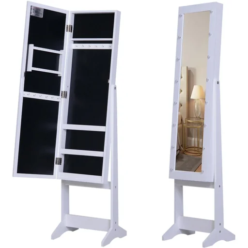 "LED jewelry cabinet with mirror image"