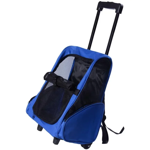 "2-in-1 dog trolley carrier bag backpack blue image"