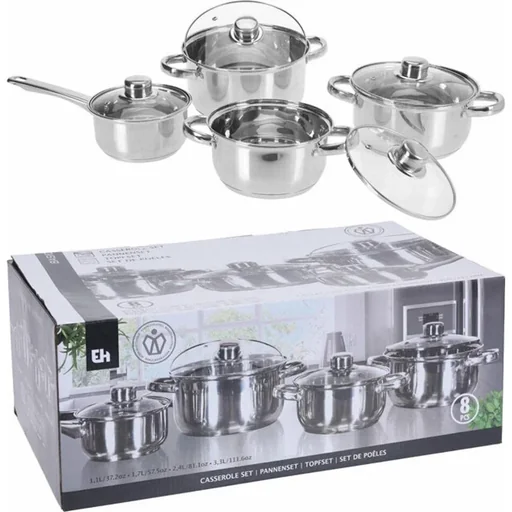 "Pots and pans 8 pieces made of stainless steel - Solid quality image"