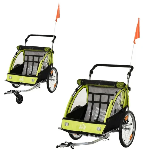 "2-in-1 bicycle trailer with space for 2 children, grey, black image"