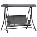 3-seater porch swing, garden swing with sunroof, swing bench with storage, aluminum, gray, 196 x 128 x 172 cm