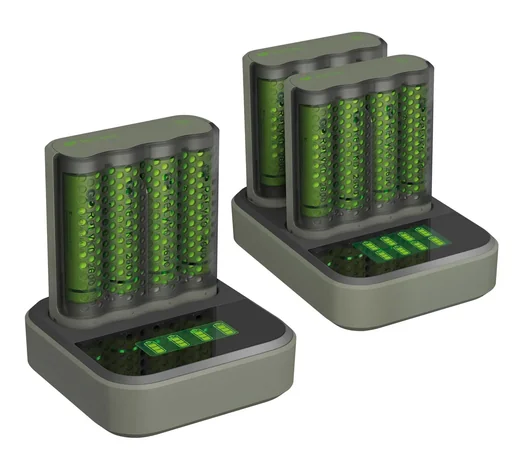 "USB fast charger with docking station, LCD charge level display for 4 AA / AAA NiMH batteries including 8 ReCyko (AA) 2600mA image"