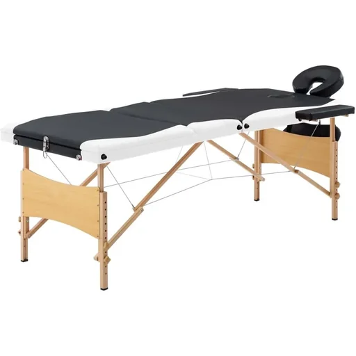"Folding massage table 3 zones wood black and white image"