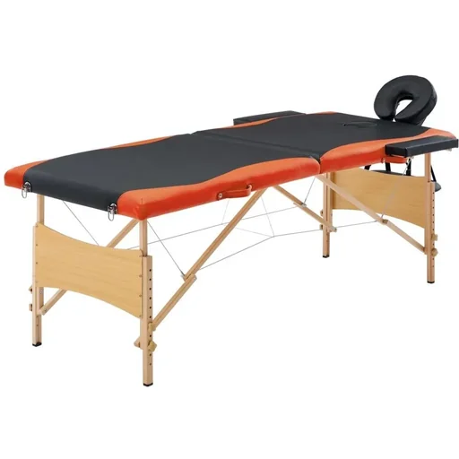 "Folding massage table 2 zones wood black and orange image"
