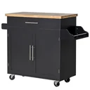 Kitchen trolley on wheels, serving trolley with height-adjustable shelves, MDF, black, 109 x 40 x 89 cm
