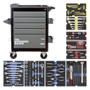 Workshop trolley - 5 drawers, equipped with 9 modules, 140 pieces