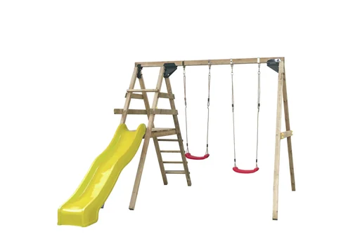 "Celina wooden double swing with slide image"