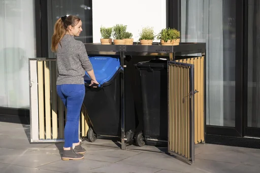 "Garbage can box 2-compartment 240 liters stainless steel image"