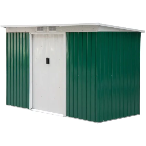 "Metal tool shed garden house tool shed tool cabinet metal hut pent roof galvanized green 277 x 130 x 173 cm image"