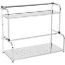 Kitchen shelf standing shelf wall shelves 2 shelves with 6 hooks multifunctional stainless steel silver L50 x W22 x H42cm