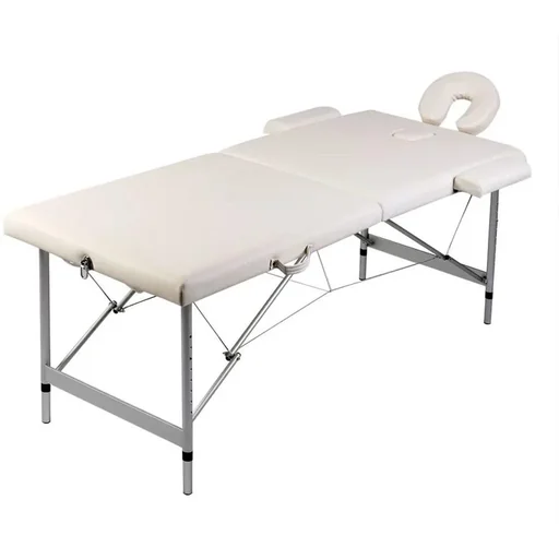 "Folding massage table with 2 zones aluminum frame cream white image"