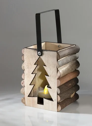 "LED wooden Christmas tree candlestick image"