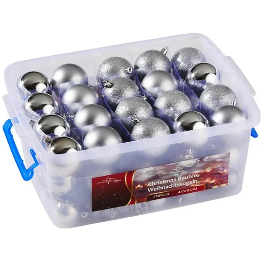 "Christmas balls - 70 balls - with storage box - plastic / plastic - silver image"