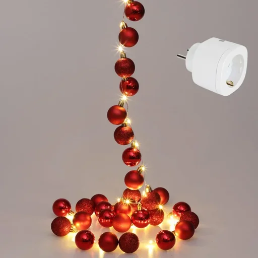 "Christmas lights balls Christmas decoration 40-LED - Red - 2m and Perel Smart home Wifi plug- Android & IOS image"