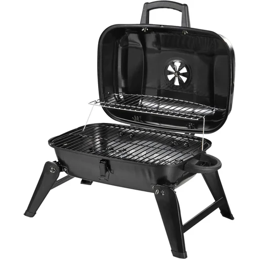 "Folding grill charcoal grill stand grill portable table grill BBQ metal black 59 x 43 x 36 cm image"