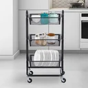 All-purpose trolley all-purpose shelf with wheels kitchen trolley kitchen shelf metal shelf trolley 3 x basket carbon steel