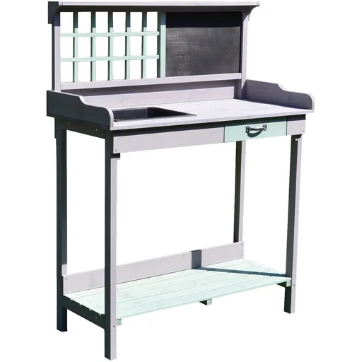 "Planting table gardening table garden table flower table with drawer and tub for the garden fir wood 92 x 42.5 x 119.5 cm image"