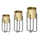 Set of 3 flower stands with flower pot made of metal plant stand set flower stool flower pot holder plant stool gold