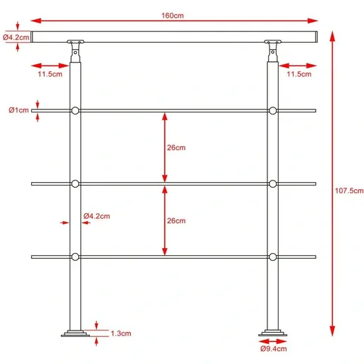 "Handrail - stainless steel - 160 cm - 3 posts image"