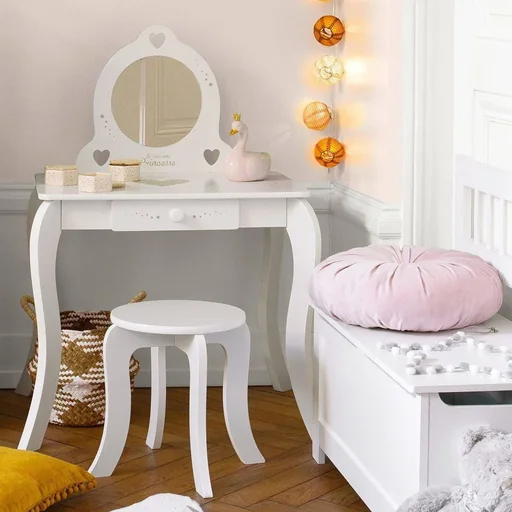 "NL Dressing Table with Stool for Children - 71.5 x 50.5 x 91 cm - White image"