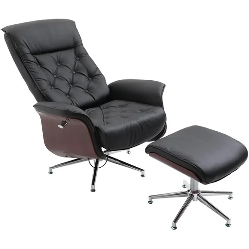"Chesterfield armchair with stool black image"