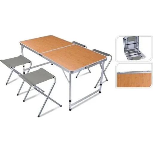 "Folding camping table with 4 chairs - 120 x 60 x 40cm image"